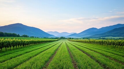 Fototapeta premium Vineyard landscape at sunrise