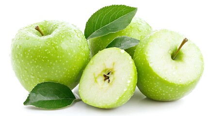A bright green apple resting on a white background
