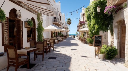 Obraz premium Sunny Mediterranean Coastal Street