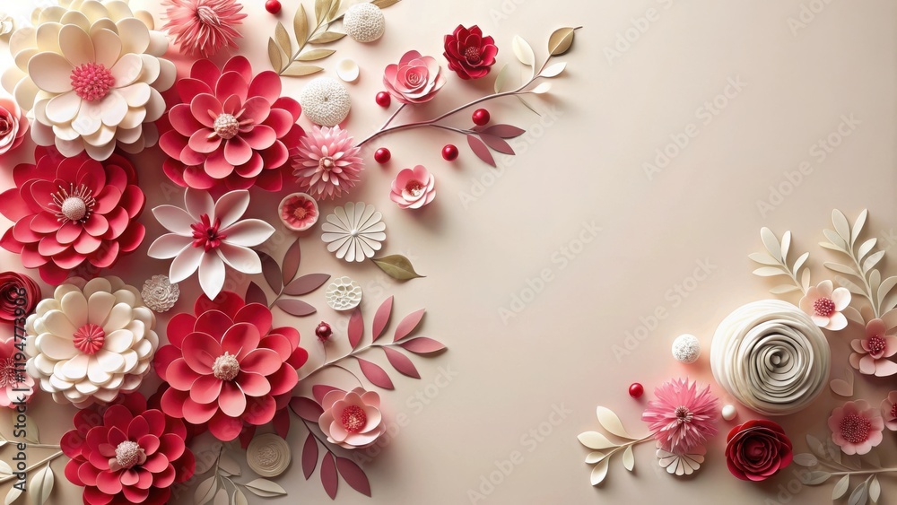 Poster elegant paper flower arrangement with delicate color palette and ample space