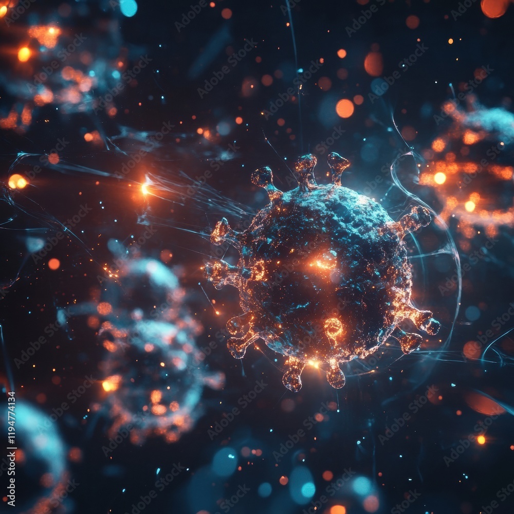 Fototapete visualization of antibodies actively engaging and neutralizing pathogens in a vibrant microscopic en