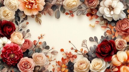 Autumn floral composition with elegant roses and foliage. Generative AI