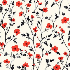 Seamless Floral Pattern Design Featuring Vibrant Red Flowers Against a Light Background for Elegant and Stylish Decor Applications