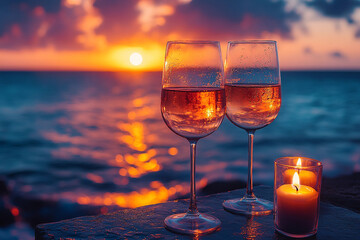 Romantic summer date near sea, generative AI image