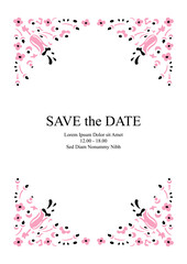 Pink leaves and flowers. Poster template. Elegant flowers, perfect for wedding invitations, Valentine's Day cards, and romantic designs. Vector illustration.