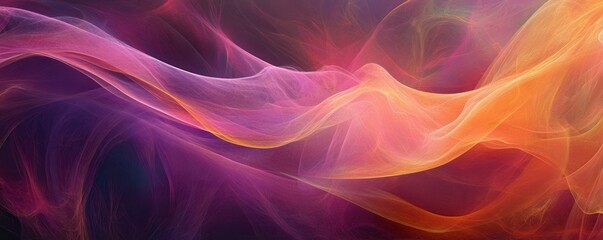Obraz premium Abstract colorful smoke waves flowing gracefully in a dark background, showcasing vibrant shades of pink, purple, and orange, creating a dynamic and captivating visual effect