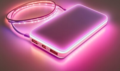 Illuminated portable charger with LED strip.