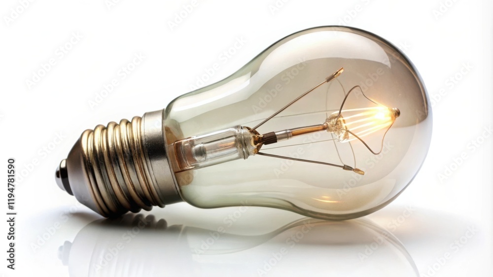 Poster illuminating ideas a glowing filament bulb on a reflective surface