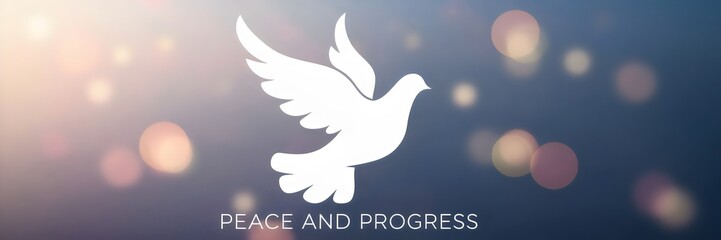 Obraz premium White dove soaring through a gradient sky with bokeh