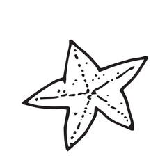 starfish sea ocean black and white vector illustration doodle composition isolated on white background base for textile typography postcard design
