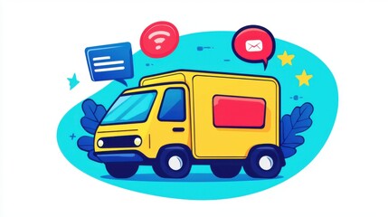 Delivery van illustration urban environment graphic design digital art fun concept for modern transportation