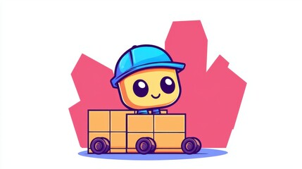 Naklejka premium Creative cartoon delivery character digital art colorful environment playful viewpoint fun concept for kids