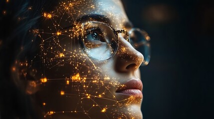 Woman's face overlaid with glowing network. (1)