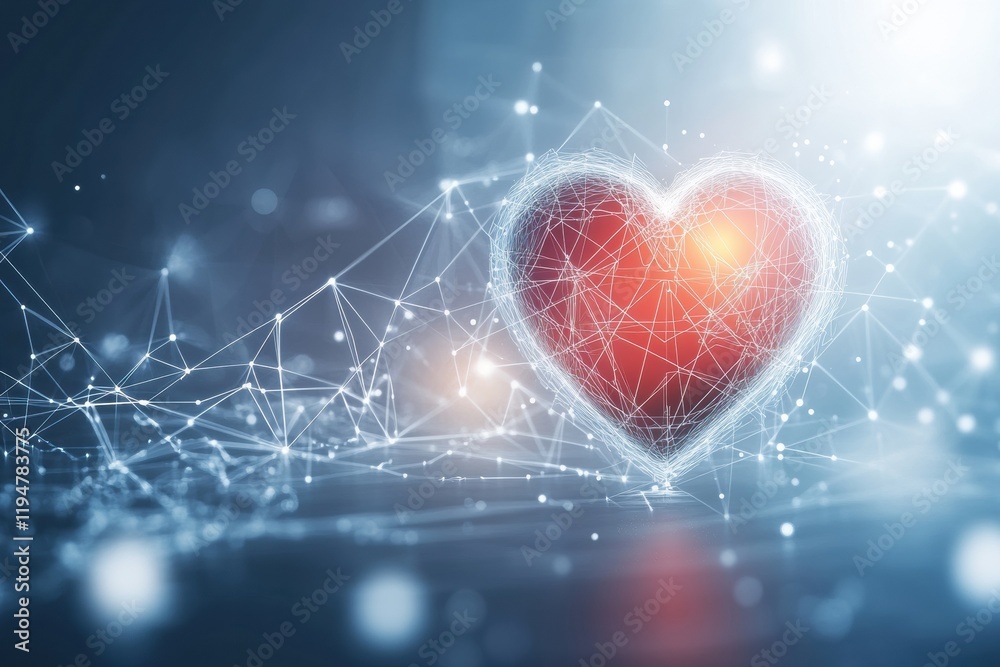 Leinwandbilder Glowing red heart with dynamic cardiogram representing love and health in a modern digital environment. Generative AI