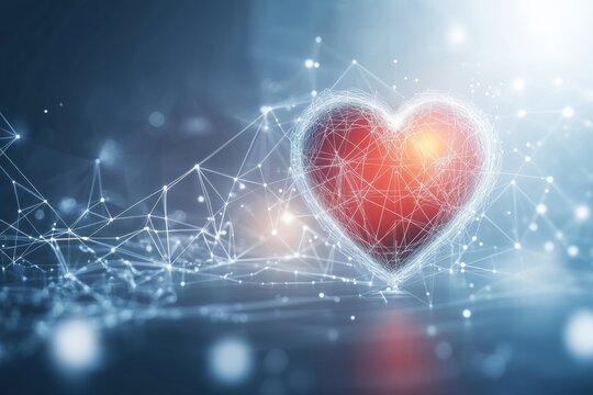 Glowing red heart with dynamic cardiogram representing love and health in a modern digital environment. Generative AI
