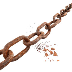 Obraz premium Breaking Rusty Chain 3D Render, Isolated on White Background, Freedom Concept, Rust, Chain, Freedom