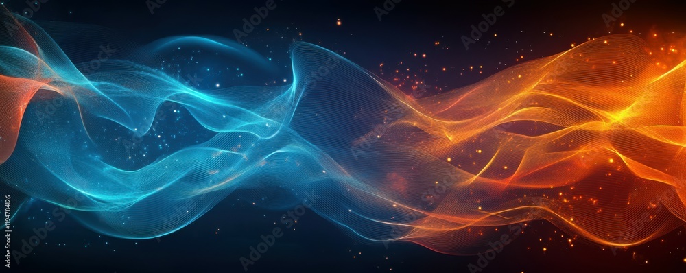 Poster abstract digital network background with glowing connections and data streams in vibrant blue and or