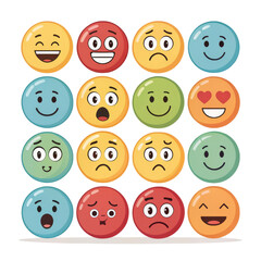 Collection of 16 Emojis Showing Different Emotions, Isolated on White Background, Emoji, Emotion, Face, Emoticon, Expression, Feeling