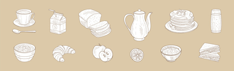 Breakfast and Morning Food Hand Drawn Product Vector Set