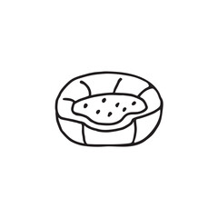 Minimalist line art of a round pet bed with a soft and cozy design. Black outline on a white background.