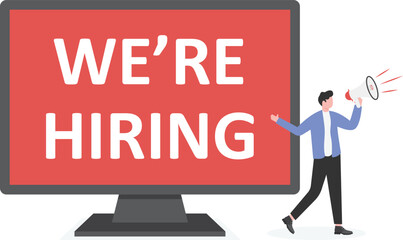 HR recruiting announcement we are hiring advertisement, human resources or employer looking for candidate for job vacancy concept,
