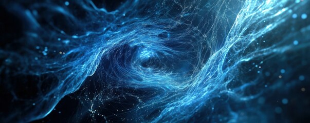 abstract digital wave, glowing particles, technology background with blue tones, intricate lines and shapes, dynamic motion effect, futuristic design concept, artistic representation of data flow