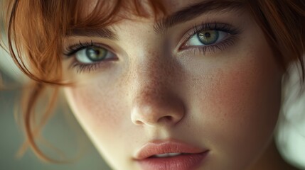 Fototapeta premium Close up portrait of a freckled redhead woman