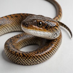 Fototapeta premium A tiger snake with its banded pattern on a white background.