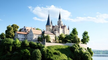 Fototapeta premium Majestic Hilltop Castle by the River