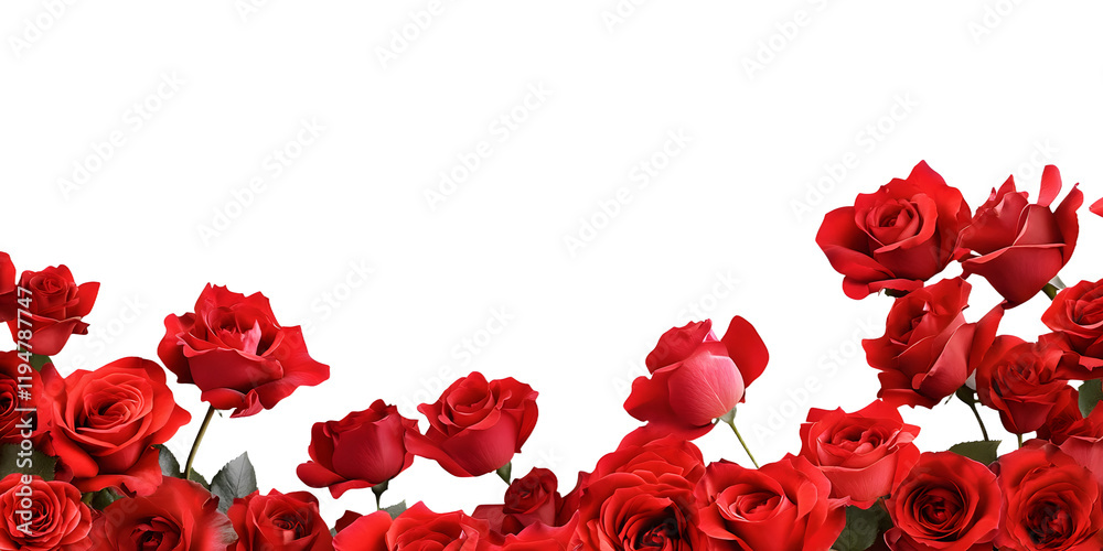 Wall mural red roses frame border for text and design with copy space, isolated on a transparent background. pn