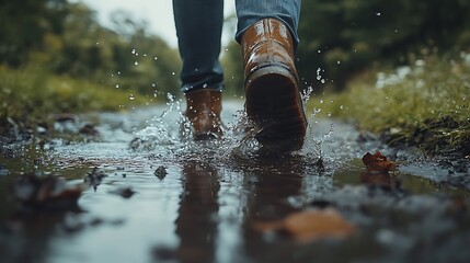 Walking through puddles nature trail photography wet environment close-up