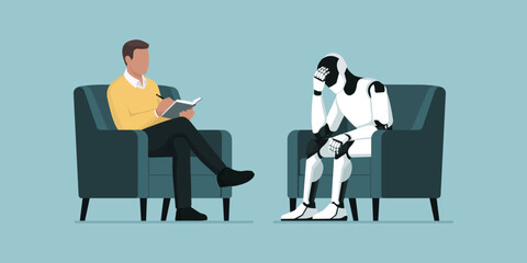 Psychologist talking with an AI robot