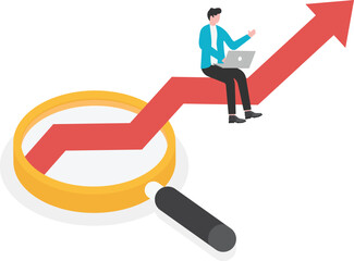 Concept of economic growth with chart and magnifying glass
