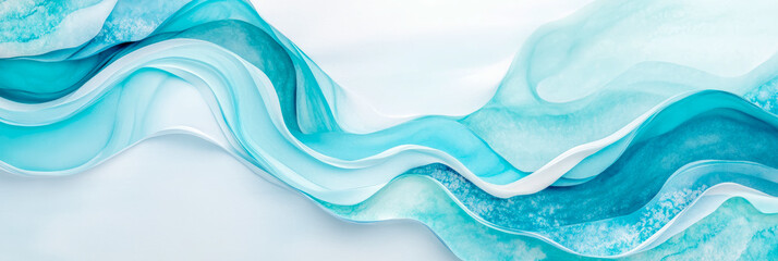 Abstract Aquamarine Waves: Serene Teal and White Fluid Art