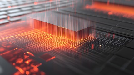 A graphic illustration of a heat-resistant composite panel with thermal sensors, visualizing the dissipation of intense heat across its surface under controlled conditions. 