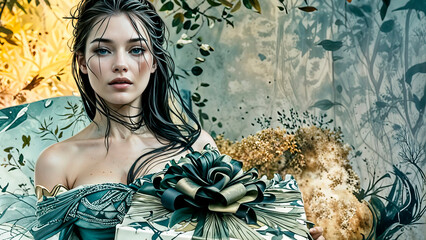 Beautiful noble and romantic girl with gifts in her hands