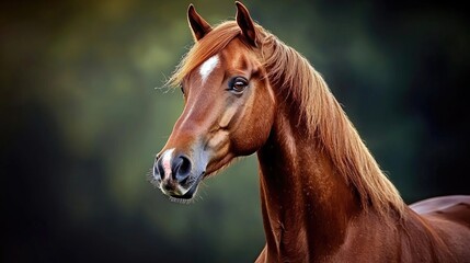 Fototapeta premium Majestic Chestnut Horse Portrait, A Stunning Display of Equine Beauty
