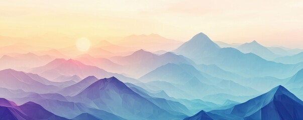 Abstract mountain landscape in soft pastel colors, featuring a textured, low poly design that creates a serene, dreamy atmosphere with gentle gradients