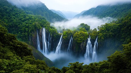 Fototapeta premium Misty Rainforest Waterfall