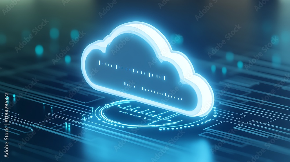 Poster abstract cloud computing concept with digital technology interface representing data storage and tra