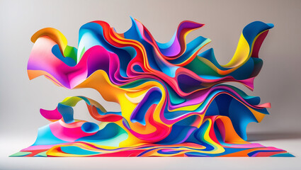 Obraz premium Vibrant and dynamic abstract sculpture made from seemingly flowing, colorful paper
