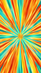 Fototapeta premium Energetic abstract explosion of teal, orange, and yellow rays radiating outward, perfect for bold summer-themed designs, dynamic backgrounds, and creative projects