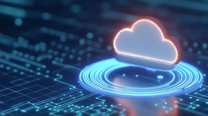 Abstract Digital Cloud Icon with Circuit Board Background Illustrating Modern Technology and Data Storage Concepts
