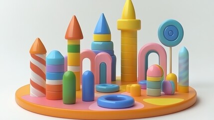 Colorful Abstract Play Area with Shapes and Structures for Children