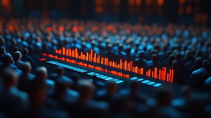 Obraz premium Data visualization displayed before a large audience.