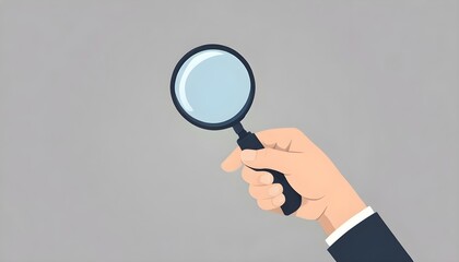 A hand holding a black-handled magnifying glass with a circular lens, set against a transparent background. The image highlights the magnifying glass as the focal point.