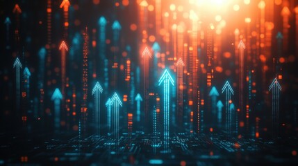 Digital Growth Concept with Bright Arrows and Vivid Lights