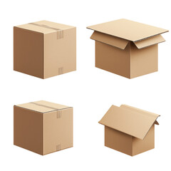 Collection of Various Cardboard Boxes in Different Positions Isolated on transparent background