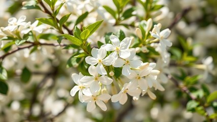 Obraz premium Fresh Jasmine Flowers on Green Branch - Postcard Design