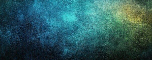 Obraz premium A gradient background blending teal, blue, green, and black with a grainy texture, creating a dark, abstract technology banner design, featuring copy space.